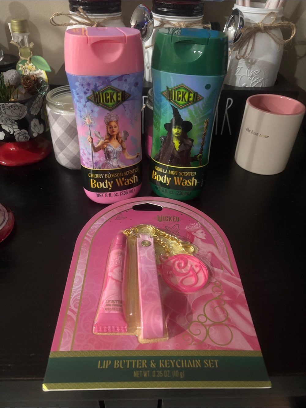 Wicked Cherry Blossom & Vanilla Mint Body Wash + Pink Lip Butter Keychain Set